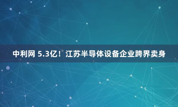 中利网 5.3亿！江苏半导体设备企业跨界卖身