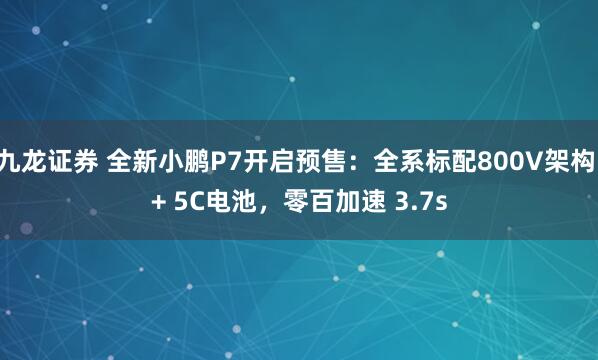 九龙证券 全新小鹏P7开启预售：全系标配800V架构 + 5C电池，零百加速 3.7s