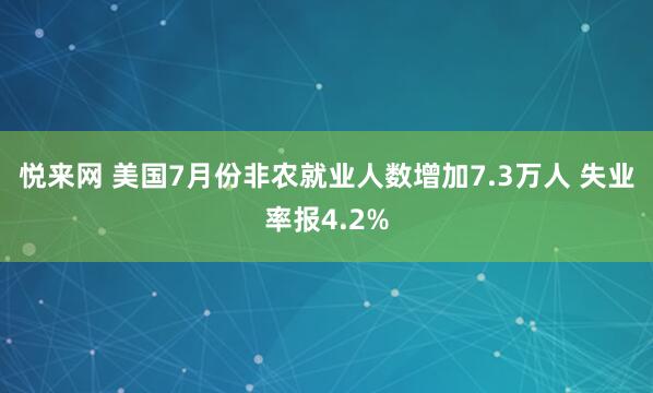悦来网 美国7月份非农就业人数增加7.3万人 失业率报4.2%